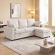 HOMCOM - Canapé d'angle convertible réversible 3 places avec coffre tissu chenille beige clair - vignette