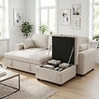 HOMCOM - Canapé d'angle convertible réversible 3 places avec coffre tissu chenille beige clair - vignette