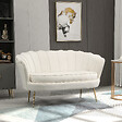HOMCOM - Canapé 2 places coquillage canapé design dim. 130L x 77l x 77H cm pieds dorés effilés velours crème - vignette