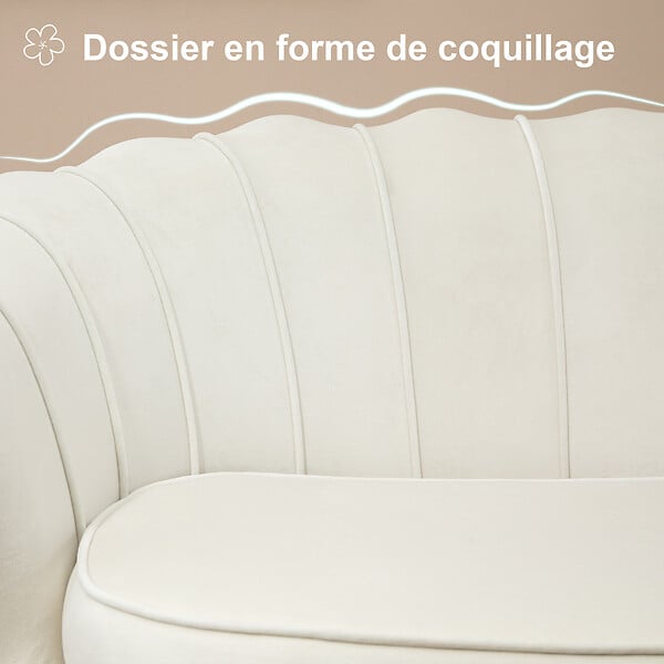 HOMCOM - Canapé 2 places coquillage canapé design dim. 130L x 77l x 77H cm pieds dorés effilés velours crème - large