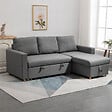 HOMCOM - Canapé d'angle 3 places convertible réversible - coffre intégré - garnissage mousse haute densité - tissu gris - vignette