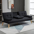 HOMCOM - Canapé convertible 3 places design scandinave inclinaison dossier réglable 3 niveaux dossier centrale rabattable 2 porte-verres bois peuplier polyester anthracite - vignette