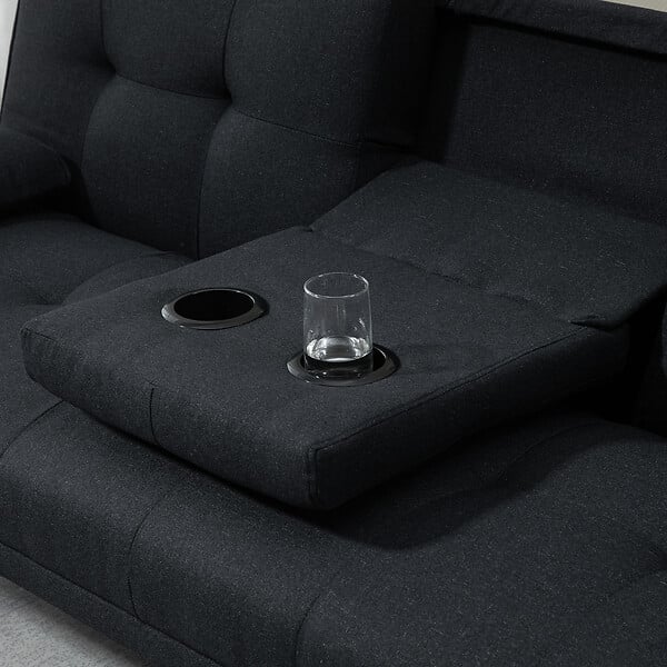 HOMCOM - Canapé convertible 3 places design scandinave inclinaison dossier réglable 3 niveaux dossier centrale rabattable 2 porte-verres bois peuplier polyester anthracite - large