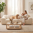 HOMCOM - Canapé design arrondi 3 places larges accoudoirs tissu chenille beige - vignette