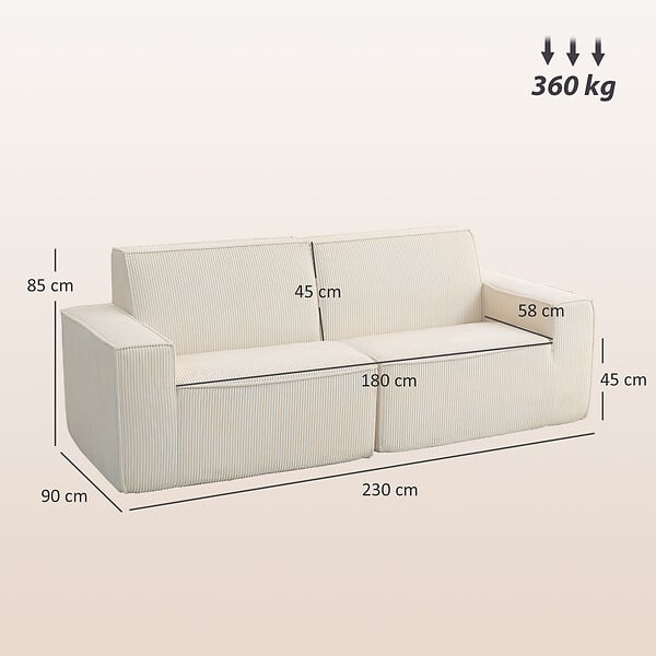 HOMCOM - Canapé 3 places en velours côtelé grosses côtes beige - large