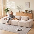 HOMCOM - Canapé design arrondi 3 places 3 coussins larges accoudoirs tissu chenille beige - vignette