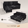 HOMCOM - Canapé d'angle convertible réversible 3 places avec coffre tissu toucher lin anthracite - vignette