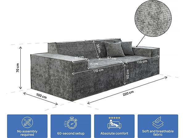 HABITAT ET JARDIN - Canapé droit modulable avec ottoman en tissu texturé "Lusso" - 4 places - Gris - large