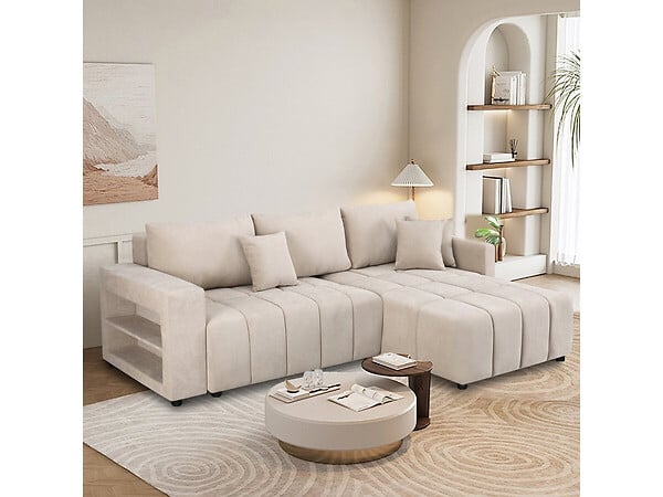 HABITAT ET JARDIN - Canapé d'angle convertible tissu chenille 3 places - "Trocadero" - Gris - large