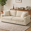 HOMCOM - Canapé 3 places velours côtelé avec 2 coussins - canapé droit fixe 3 places beige clair - vignette