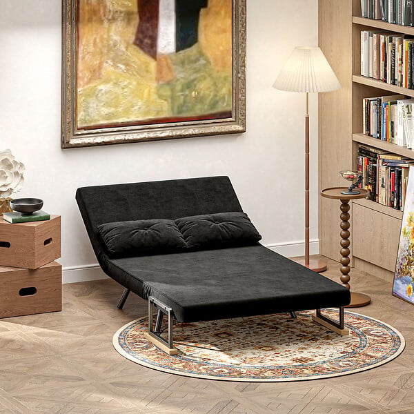 HOMCOM - Canapé convertible 2 places canapé-lit dossier réglable 5 niv. 2 coussins revêtement effet velours noir - large