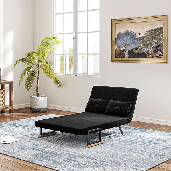 HOMCOM - Canapé convertible 2 places canapé-lit dossier réglable 5 niv. 2 coussins revêtement effet velours noir - large