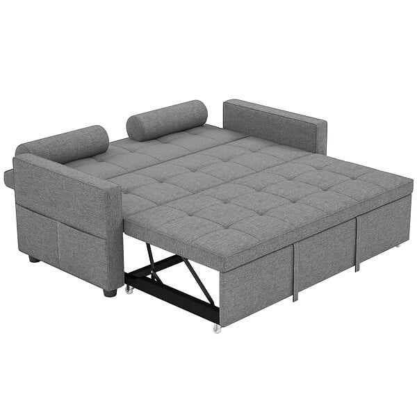HOMCOM - Canapé convertible 2 places style Chersterfield effet capitonné 2 coussins inclus tissu gris chiné - large