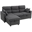 HOMCOM - Canapé d'angle convertible réversible en velours côtelé, canapé-lit 3 places 205 cm avec chaise longue, espace de rangement cachée, coussins inclus, pour salon, bureau, appartement, gris - vignette