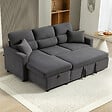 HOMCOM - Canapé d'angle convertible réversible en velours côtelé, canapé-lit 3 places 205 cm avec chaise longue, espace de rangement cachée, coussins inclus, pour salon, bureau, appartement, gris - vignette
