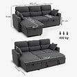 HOMCOM - Canapé d'angle convertible réversible en velours côtelé, canapé-lit 3 places 205 cm avec chaise longue, espace de rangement cachée, coussins inclus, pour salon, bureau, appartement, gris - vignette