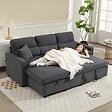 HOMCOM - Canapé d'angle convertible réversible en velours côtelé, canapé-lit 3 places 205 cm avec chaise longue, espace de rangement cachée, coussins inclus, pour salon, bureau, appartement, gris - vignette