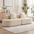HOMCOM - Canapé design arrondi velours côtelé 3 places beige clair - vignette