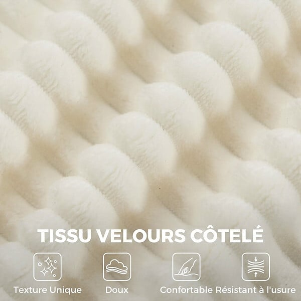 HOMCOM - Canapé design arrondi velours côtelé 3 places beige clair - large