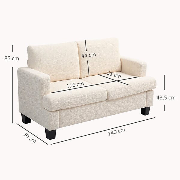 HOMCOM - Canapé 2 places effet laine bouclée dim. 140 x 70 x 85 cm piètement bois noir beige clair - large
