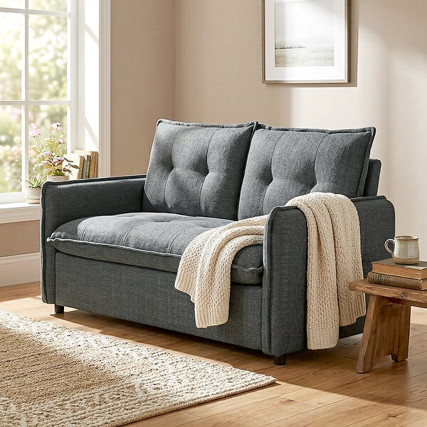 HOMCOM - Canapé 2 places compact 131 cm effet capitonné polyester coton anthracite - large