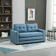 HOMCOM - Canapé convertible 2 places design contemporain assise dossier capitonnés polyester aspect lin bleu - vignette