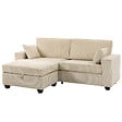 HOMCOM - Canapé 3 places velours côtelé beige pouf coffre assorti inclus - vignette