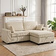 HOMCOM - Canapé 3 places velours côtelé beige pouf coffre assorti inclus - vignette