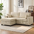 HOMCOM - Canapé 3 places velours côtelé beige pouf coffre assorti inclus - vignette