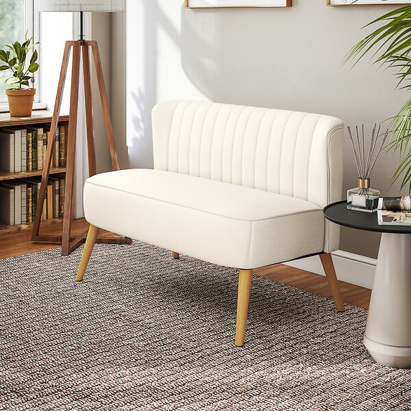 HOMCOM - Canapé 2 places style scandinave piètement bois hévéa tissu beige clair - large