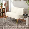 HOMCOM - Canapé 2 places style scandinave piètement bois hévéa tissu beige clair - vignette