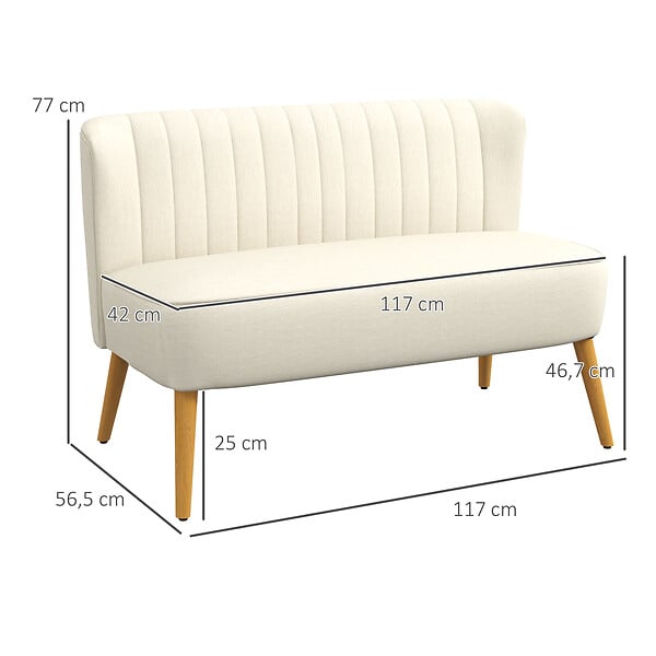 HOMCOM - Canapé 2 places style scandinave piètement bois hévéa tissu beige clair - large