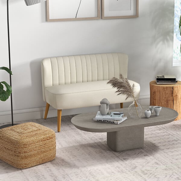 HOMCOM - Canapé 2 places style scandinave piètement bois hévéa tissu beige clair - large