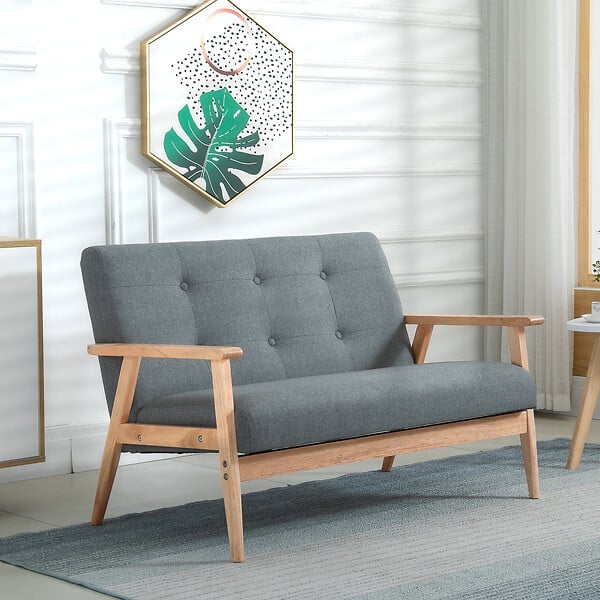HOMCOM - Canapé 2 places style scandinave dim. 115l x 66,5P x 73H cm bois tissu gris - large