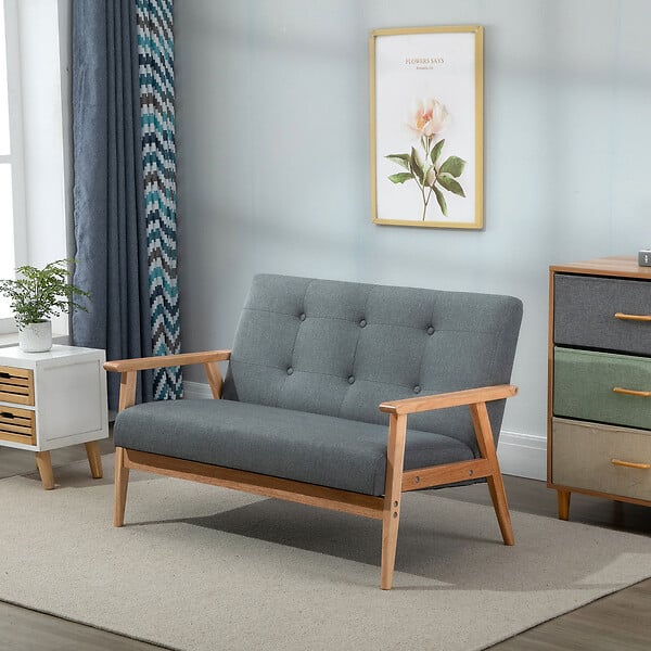 HOMCOM - Canapé 2 places style scandinave dim. 115l x 66,5P x 73H cm bois tissu gris - large