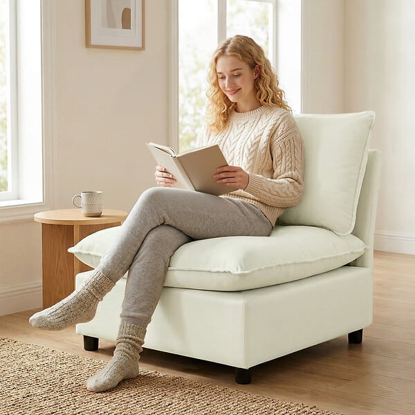HOMCOM - Fauteuil une place modulable 74 cm grand confort tissu crème - large