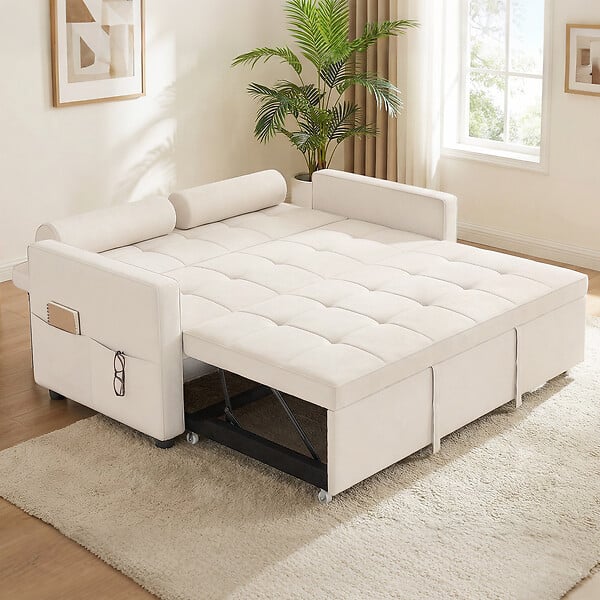 HOMCOM - Canapé convertible 2 places style Chersterfield effet capitonné 2 coussins inclus tissu beige - large