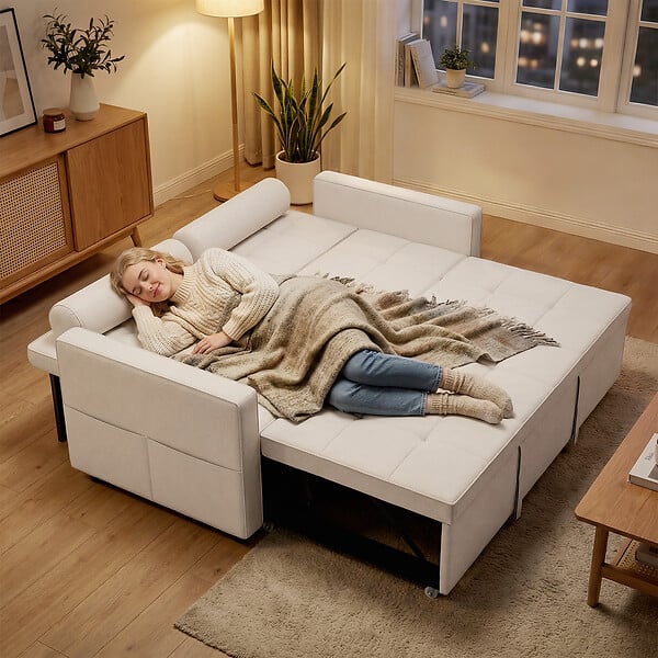 HOMCOM - Canapé convertible 2 places style Chersterfield effet capitonné 2 coussins inclus tissu beige - large