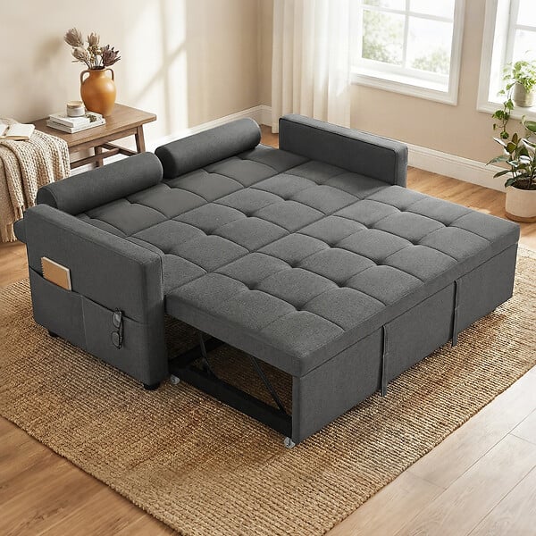 HOMCOM - Canapé convertible 2 places style Chersterfield effet capitonné 2 coussins inclus tissu anthracite - large