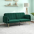 HOMCOM - Canapé convertible 2 places style Art déco 2 coussins inclus piètement effilé métal doré velours vert emeraude - vignette