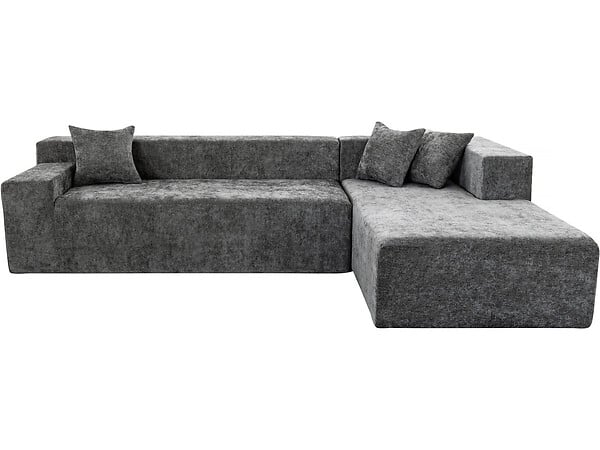 HABITAT ET JARDIN - Canapé d'angle en tissu texturé "Tessaro" - 4 places - Gris - large