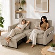 HOMCOM - Canapé convertible 2 places dossier inclinable 2 coussins tissu chenille taupe - vignette
