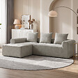 HOMCOM - Canapé d'angle design arrondi 3 places larges accoudoirs 3 coussins tissu chenille gris clair - vignette