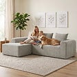 HOMCOM - Canapé d'angle design arrondi 3 places larges accoudoirs 3 coussins tissu chenille gris clair - vignette