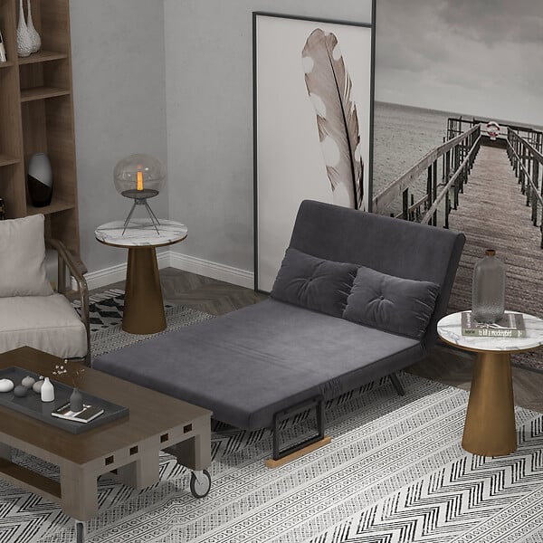 HOMCOM - Canapé convertible 2 places canapé-lit dossier réglable 5 niv. 2 coussins revêtement effet velours gris - large