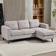 HOMCOM - Canapé d'angle 3 places design velours côtelé piètement effet bois tissu gris clair - vignette