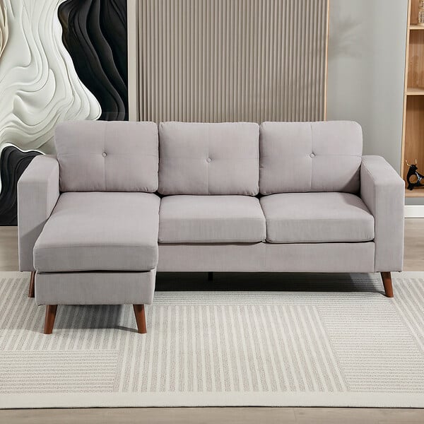 HOMCOM - Canapé d'angle 3 places design velours côtelé piètement effet bois tissu gris clair - large