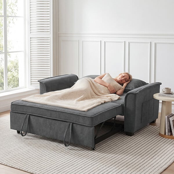 HOMCOM - Canapé convertible 2 places 2 coussins chenille gris foncé - large