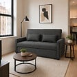HOMCOM - Canapé convertible 2 places dossier inclinable 3 positions pans latéraux effet capitonné 2 coussins tissu anthracite - vignette