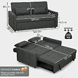 HOMCOM - Canapé convertible 2 places dossier inclinable 3 positions pans latéraux effet capitonné 2 coussins tissu anthracite - vignette